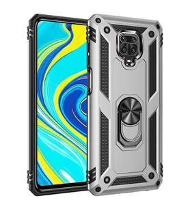 Xiaomi Redmi Note 9S Kılıf Metal Solid Yüzüklü Standlı Military Ring SRS (Gümüş)