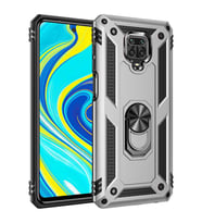 Xiaomi Redmi Note 9S Kılıf Metal Solid Yüzüklü Standlı Military Ring SRS (Gümüş)