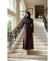 Kadın Dik Yaka Standart Kol Bodycon Kalıp Batik Desenli Maxi Elbise Fonksiyonel Dayanıklı Şık