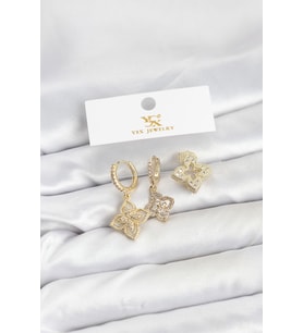 Pirinç Gold Renk Yonca Model Ysx Trio Küpe Seti - Tj-Bkp11552