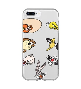 Iphone 7 Plus ve 8 Plus Uyumlu Bugs Bunny Tüm Karakterler Tasarımlı Şeffaf Telefon Kılıfı