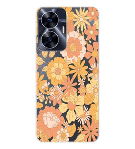 Realme C55 Uyumlu Çiçek Desenli Şeffaf Telefon Kılıfı