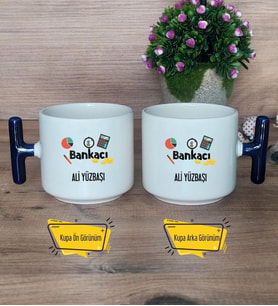 Bankacı Kupa Bardak T Lacivert Kulplu Bankacıya Hediye Bankacılar Günü Hediyesi