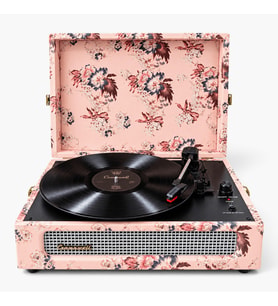 Crownwell Floral Design Bluetooth Bavul Tip Pikap - Pembe Vintage Desenli 33/45/78 RPM Plak Çalar