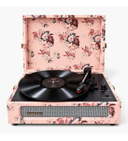 Crownwell Floral Design Bluetooth Bavul Tip Pikap - Pembe Vintage Desenli 33/45/78 RPM Plak Çalar