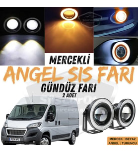 Peugeot Boxer Uyumlu Üniversal Mercekli Angel Sis Farı Metal 76 mm Turuncu Halkalı Gündüz Farı 2 Ad