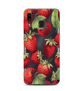Samsung Galaxy A20/A30 Uyumlu Çilek Desenli Şeffaf Telefon Kılıfı