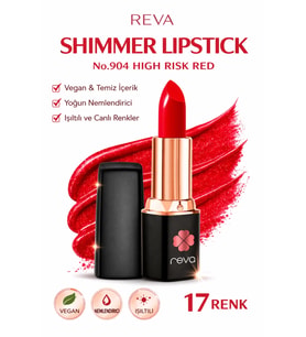 Shimmer Lipstick High Risk Red No:904 Işıltılı Parlak Vegan Temiz Ruj