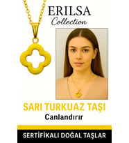Sertifikalı Gold Yonca Model Sarı Turkuaz Taşı Kolye Neşe Verir (Çok Renkli)