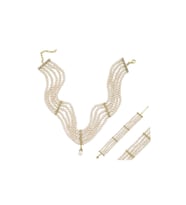 Zirkon Taşlı Doğal İnci Kolye Bileklik İkili Set (Sarı)