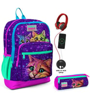 Coral High Mor Kedi USB Soketli Okul Çantası ve Kalemlik Seti - Kız Çocuk