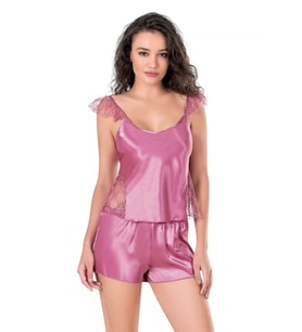 Amora Secret Gül Kurusu Saten Babydoll Şort Takımı