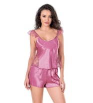 Amora Secret Gül Kurusu Saten Babydoll Şort Takımı