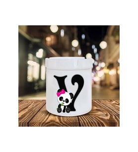 Panda Desenli V Harfi Baskılı Seramik Şık Küllük