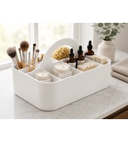 3D Baskı Çok Bölmeli Taşınabilir Banyo ve Makyaj Organizeri - Saplı Masaüstü Düzenleyici-Beyaz