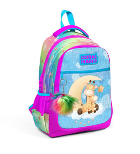Coral High Kids Mavi Pembe Zürafa Desenli Üç Bölmeli Okul Sırt Çantası 23479