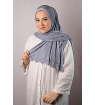 Gri Pratik Hazır Geçmeli Tesettür Eşarp Fukuro Piliseli Çiçek Desenli Lazer Kesim 1819_15