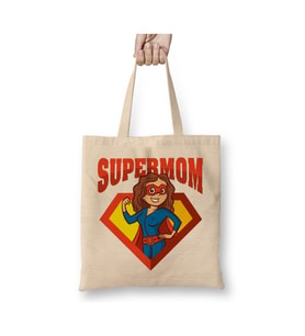 Supermom Süperanne Anneler Günü 08 Beyaz Bez Çanta Uzun Saplı Alışveriş Çantası Plaj Çantası