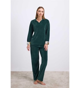 UzunKollu Kadife Sweatshirt ve Pantolon Pijama Takımı (Karışık)