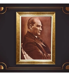 Altın Varaklı Çerçeveli Paspartulu Atatürk Tablo z5145 (Gold)