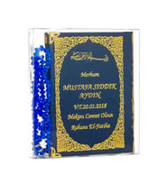 50 ADET - İsim Baskılı Ciltli Yasin Kitabı - Çanta Boy - 128 Sayfa - Tesbihli - Şeffaf Kutulu - Lacivert Renk - Dini Hediyelik Set