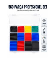 Mey İthalat® 560 Parça Kablo İzolasyon Makaron Seti 12 Ölçü 5 Renk Heat Shrink Tube Organizer Kutulu