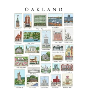 Oakland California Tarihi Yerler Çizimler Tablo Ahşap Poster Dekoratif