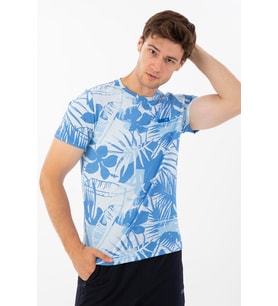 Maraton Regular Erkek Bisiklet Yaka Mavi T-shirt