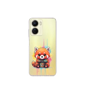 Vivo Y16 ile Uyumlu Splash Tilki Tasarımlı Şeffaf Silikon Kılıf