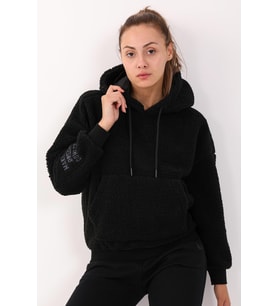 Maraton Comfort Kadın Kapüşonlu Siyah Sweatshirt