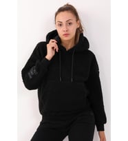 Maraton Comfort Kadın Kapüşonlu Siyah Sweatshirt