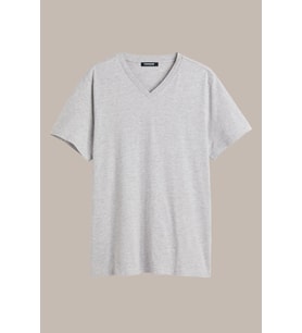 COMEOR Erkek Gri Slim Fit Pamuklu Kısa Kollu V Yaka T-Shirt
