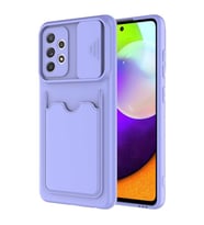 Galaxy A72 Kılıf Deri Görünümlü Kartlıklı Kamera Korumalı (Lila)