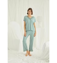 Monamise Kadın Kısa Kollu V Yakalı Dantelli Pijama Takımı 18465 