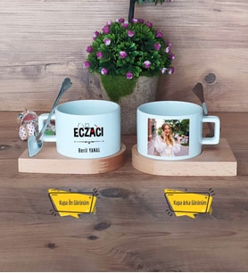 Eczacı Kupa Bardak Ahşap Altlıklı Kısa Fotoğraflı Eczacılık Günü Hediyesi