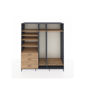 Kronos Dolap 9 Raflı 3 Çekmeceli 3 Askılı 220x59x243 Antrasit-Çam/Çam