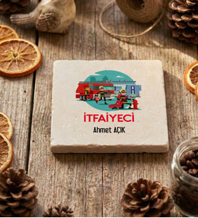 Kişiye Özel İtfaiyeci Bardak Altlığı  Hediyesi (Krem)