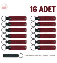 Hazırlık Ekibinde Görev Alanlara, 16'lı Set, İsim Yazılabilir Deri Hatıra Anahtarlık, Kırmızı & Laci