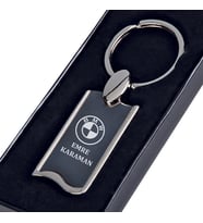 Kişiye Özel İsimli Metal Anahtarlık Kutulu Araç Araba Anahtarlık Logo Marka Baskılıı (Siyah)