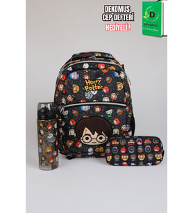 x Dekomus "Wizard Icons Collection" Harry Potter Lisanslı Ortopedik İlkokul ve Kalem Çantası,700 ml Matara Seti