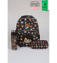 x Dekomus "Wizard Icons Collection" Harry Potter Lisanslı Ortopedik İlkokul ve Kalem Çantası,700 ml Matara Seti