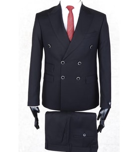 Jan Carlucci Slim Fit Geniş Sivri Yaka-Çift Yırtmaç Siyah Çift Cep Kruvaze Drop 6 Takım Elbise