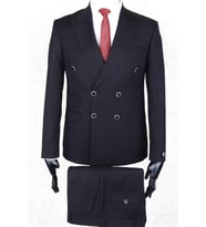 Jan Carlucci Slim Fit Geniş Sivri Yaka-Çift Yırtmaç  Siyah Çift Cep Kruvaze Drop 6 Takım Elbise