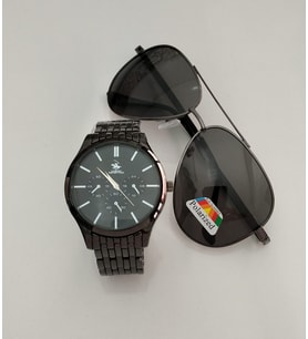 Babalar Gününe Özel Metal Saat-Damla Model Güneş Gözlüğü Siyah Set