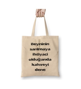 Komik Söz ihtiyacın Olduğunda Kahveyi Dene Bez Çanta Uzun Saplı Alışveriş Çantası Plaj Çantası (Beyaz)