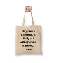 Komik Söz ihtiyacın Olduğunda Kahveyi Dene Bez Çanta Uzun Saplı Alışveriş Çantası Plaj Çantası (Beyaz)