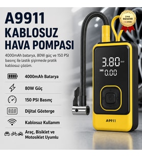 4000mAh Kablosuz Dijital Göstergeli Taşınabilir Araç Lastik Şişirme Kompresörü Hava Pompası