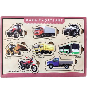 Farbu Oyuncak Ahşap Bultak Puzzle 8 Parça Arka Yüzü Yazı Tahtalı Yapboz Kara Taşıtları