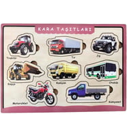 Farbu Oyuncak Ahşap Bultak Puzzle 8 Parça Arka Yüzü Yazı Tahtalı Yapboz Kara Taşıtları