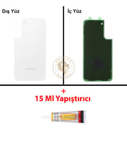 Samsung Galaxy S22 Plus Beyaz Renk Arka Kapak + B7000 Yapıştırıcı Arka Cam Batarya Kapağı Pil Kapağı Lazer Kesim Back Cover Galaxy S22 Plus Uyumlu
